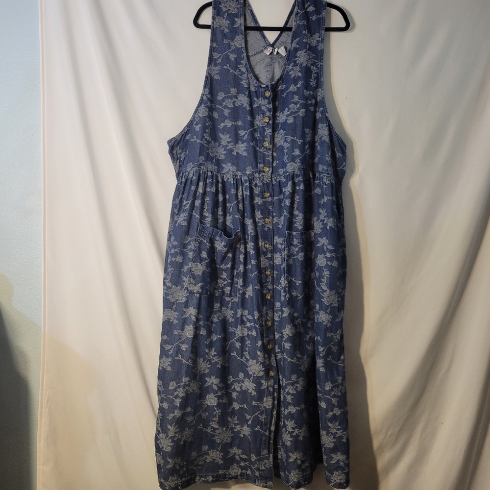 Main Street Blues Blue Floral Button-Down Dress Size 28